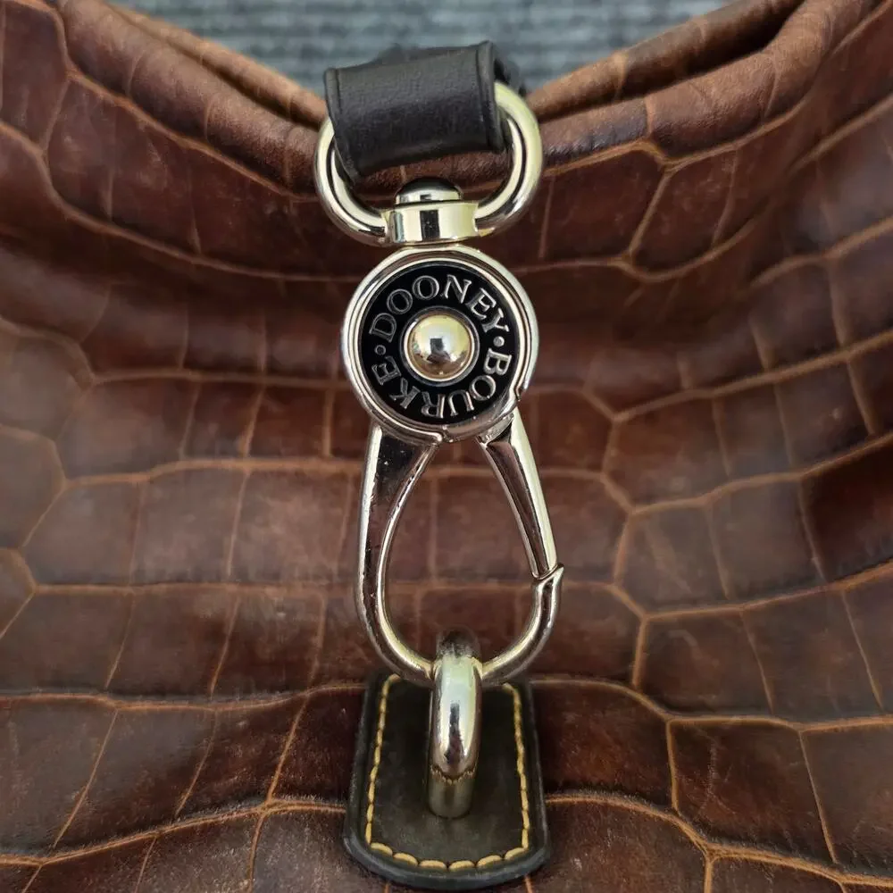 Vintage Dooney & Bourke Bayou Gathered Flap Bag Brown Alligator Embossed Leather